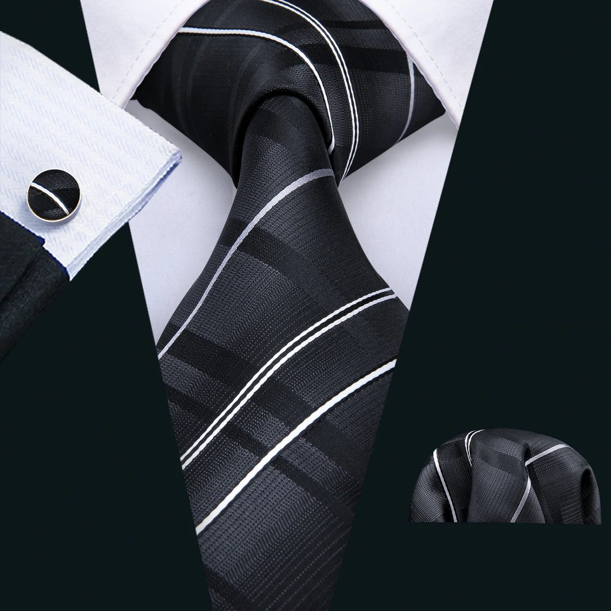 Black Geometric Tie Tie for Men Wedding Tie Party Necktie Handkerchief Cravat  Fashion Designer Tie Set LS-5225