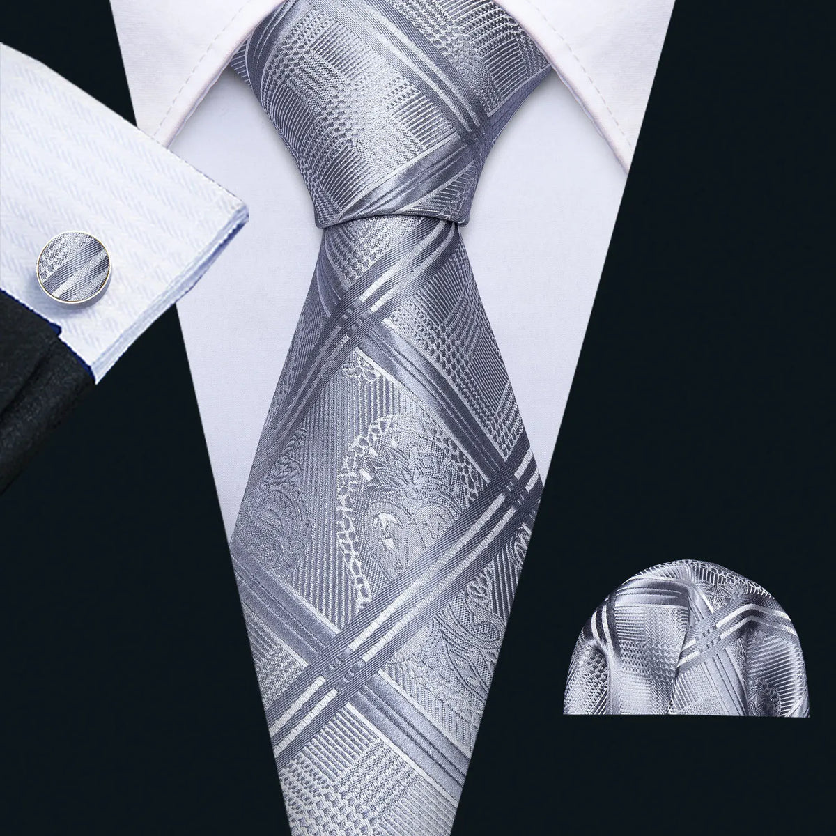 Black Geometric Tie Tie for Men Wedding Tie Party Necktie Handkerchief Cravat  Fashion Designer Tie Set LS-5225