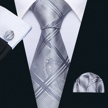Black Geometric Tie Tie for Men Wedding Tie Party Necktie Handkerchief Cravat  Fashion Designer Tie Set LS-5225