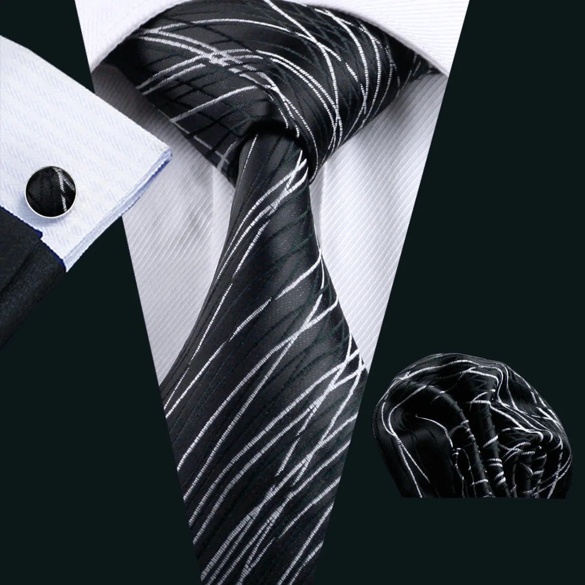 Black Geometric Tie Tie for Men Wedding Tie Party Necktie Handkerchief Cravat  Fashion Designer Tie Set LS-5225