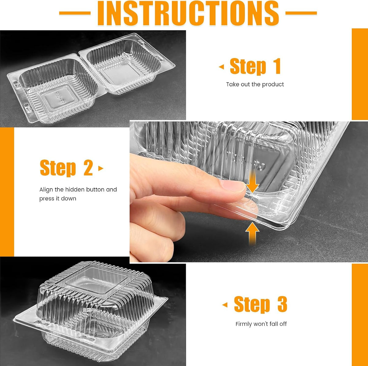 100 Pack Clear Plastic Square Hinged Food Clamshell Container,Disposable to Go Cake Slice Container,Clear Plastic Food Containers for Cookies,Desserts,Fruits,Salads,Sandwiches