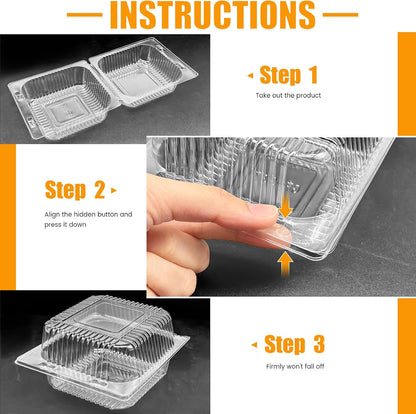 100 Pack Clear Plastic Square Hinged Food Clamshell Container,Disposable to Go Cake Slice Container,Clear Plastic Food Containers for Cookies,Desserts,Fruits,Salads,Sandwiches