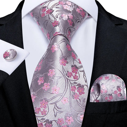 Dibangu Fashion Peach Pink Men Gifts Tie Clip Hanky Cufflinks Tie 150Cm Long Tie for Men Wedding Party Business Tie Set MJ-7195