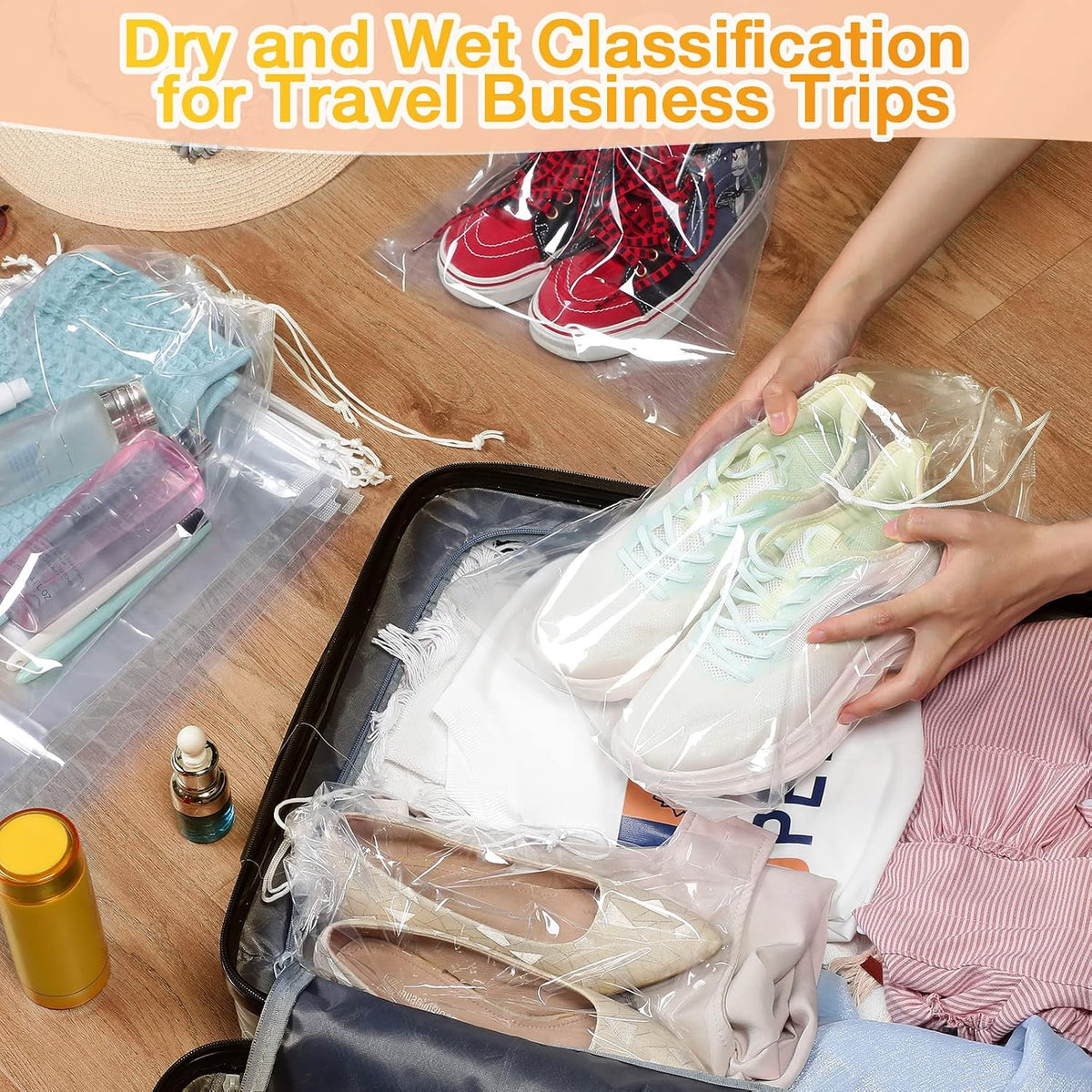 100 Packs Shoes Bags for Travel 10 X 14 Inch Large Transparent Plastic Bags