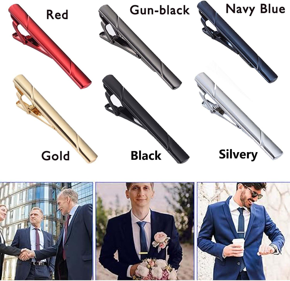 Tie Clips for Men, 6Pcs Tie Bar with Gift Box Wedding Banquet