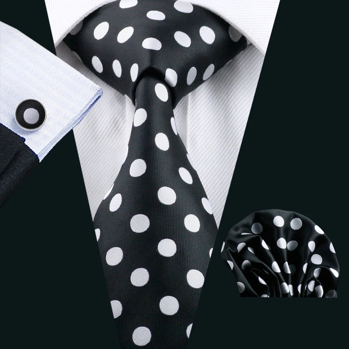 Black Geometric Tie Tie for Men Wedding Tie Party Necktie Handkerchief Cravat  Fashion Designer Tie Set LS-5225