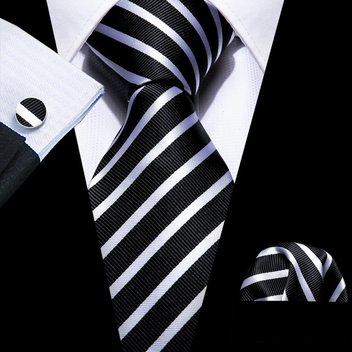 Black Geometric Tie Tie for Men Wedding Tie Party Necktie Handkerchief Cravat  Fashion Designer Tie Set LS-5225