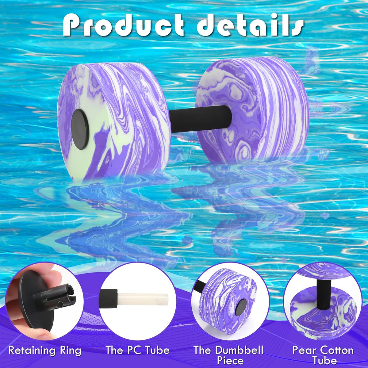 Aquatic Exercise Dumbbells, 2PCS Aqua Fitness Barbells, High-Density Eva-Foam Dumbbell Set, Pool Weights Dumbbells Set for Water Aerobics Weight Loss, Pool Fitness, Water Exercise