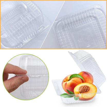 100 Pack Clear Plastic Take Out Container,Square Hinged Food Container,Dessert Clamshell Containers with Lids for Hamburgers,Cakes,Sandwiches,Pasta,Chips
