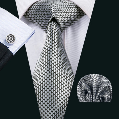 Black Geometric Tie Tie for Men Wedding Tie Party Necktie Handkerchief Cravat  Fashion Designer Tie Set LS-5225