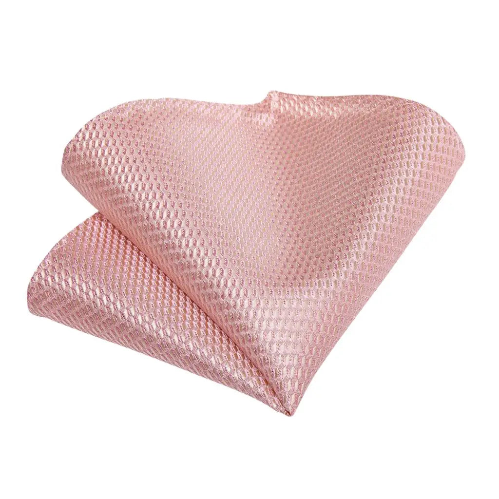 Dibangu Fashion Peach Pink Men Gifts Tie Clip Hanky Cufflinks Tie 150Cm Long Tie for Men Wedding Party Business Tie Set MJ-7195