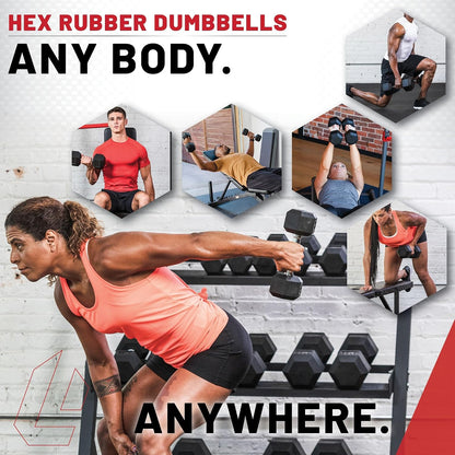 Fitness Hex Dumbbells, Rubber Wrapped Hex Dumbbells, Premium Quality, Ergonomic Knurled Handle, Dumb Bells for Exercise, Home Gym Exercise Weights