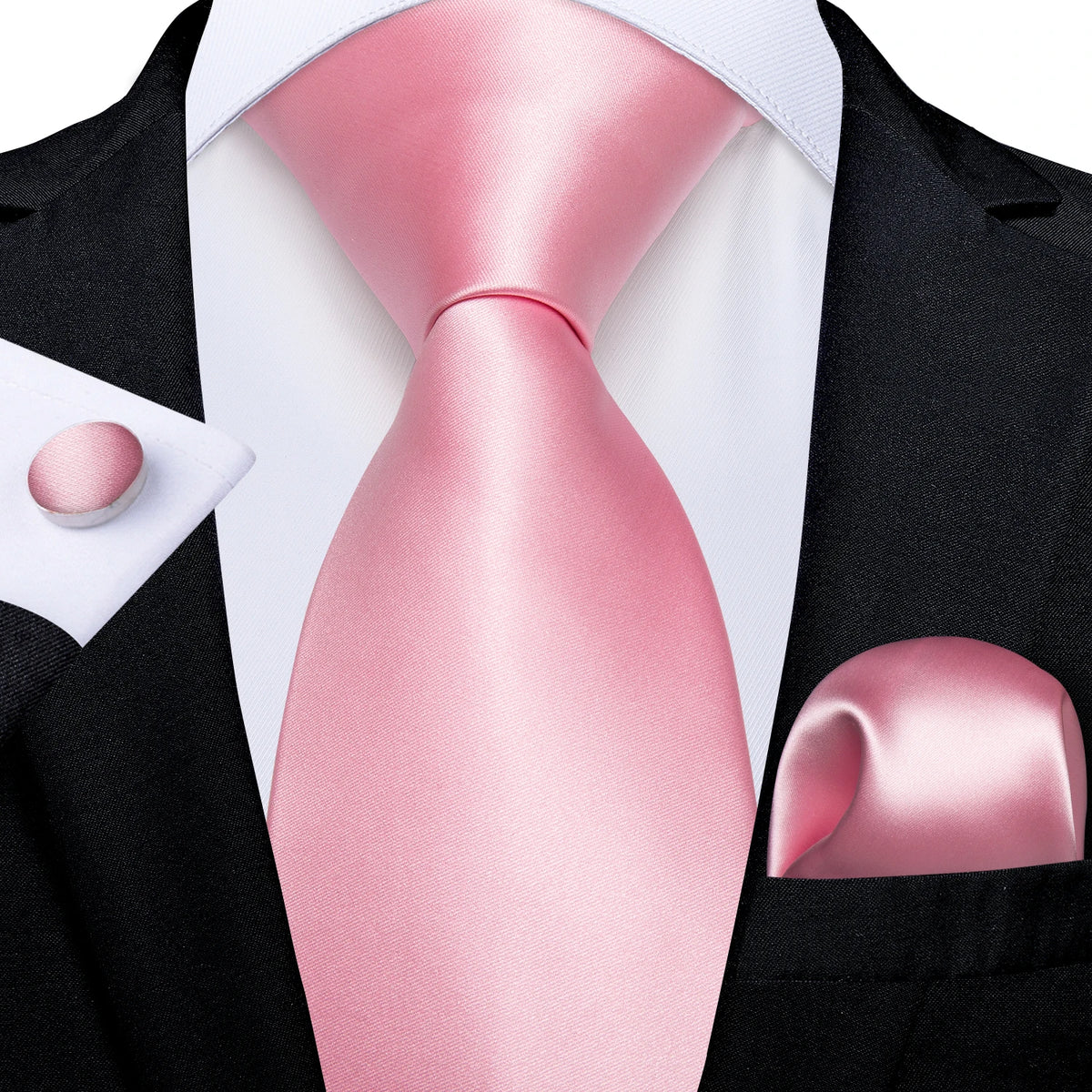 Dibangu Fashion Peach Pink Men Gifts Tie Clip Hanky Cufflinks Tie 150Cm Long Tie for Men Wedding Party Business Tie Set MJ-7195