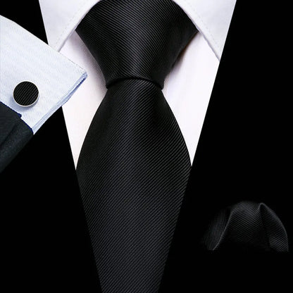 Black Geometric Tie Tie for Men Wedding Tie Party Necktie Handkerchief Cravat  Fashion Designer Tie Set LS-5225