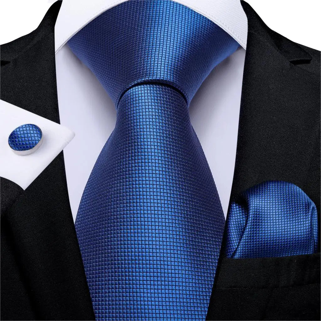 Top Navy Blue Solid Tie for Men 100% Silk Men'S Tie Hanky Cufflinks Neck Tie Suit Business Wedding Party Tie Set MJ-7140