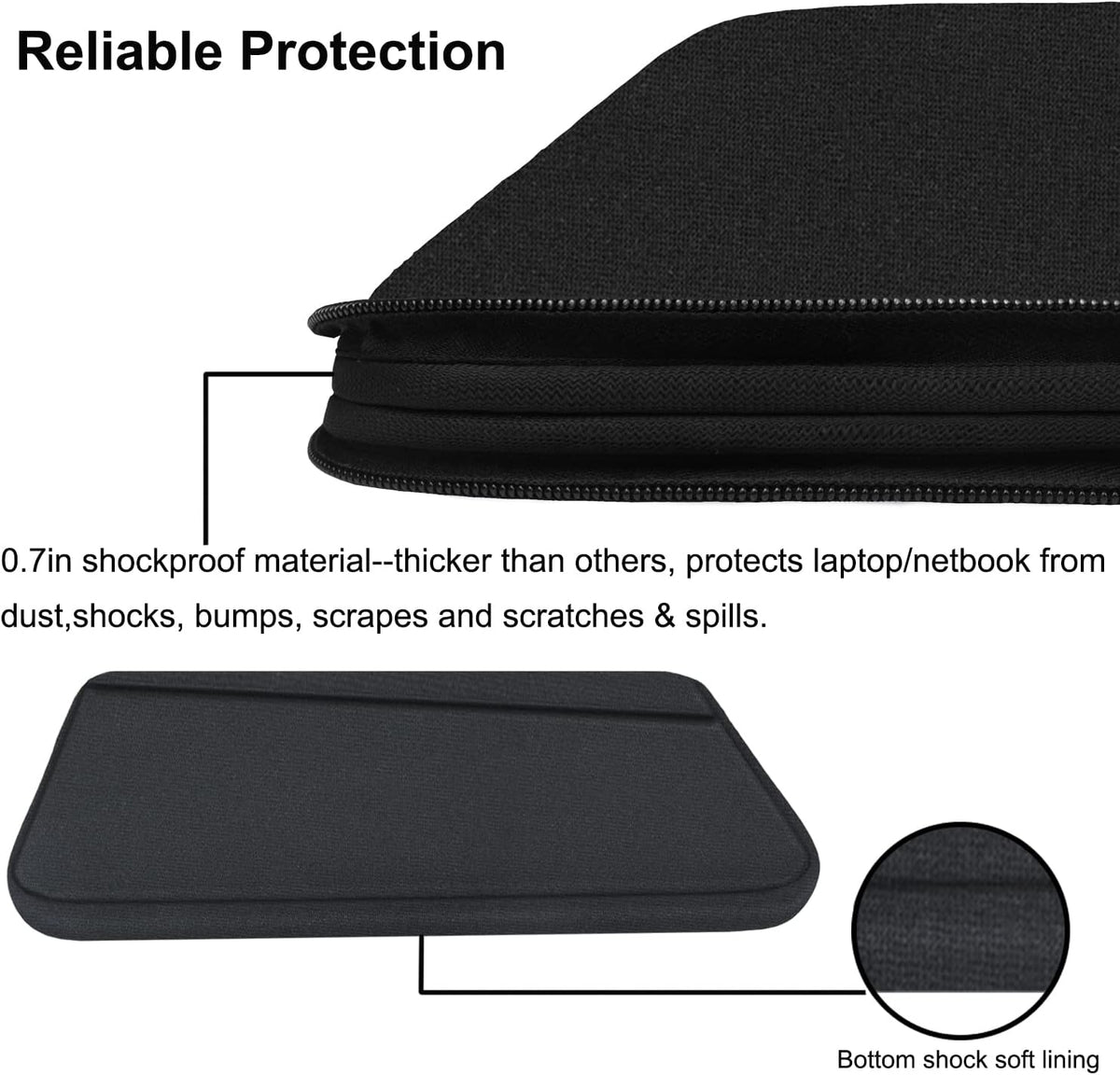 15 Inch Laptop Sleeve, Durable Computer Carrying Bag Protective Case Cover Briefcase Handbag with Front Pocket, Slim Laptop Case Cover for 15.4 Inch HP, Dell, Lenovo, Asus, Notebook, Black