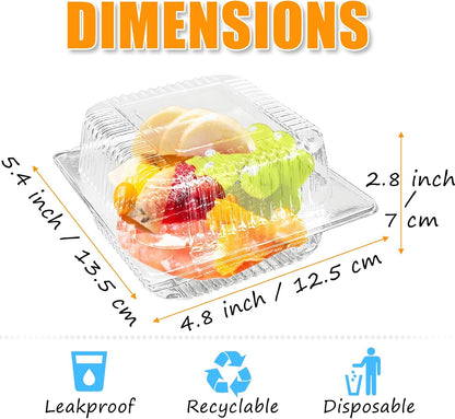 100 Pack Clear Plastic Square Hinged Food Clamshell Container,Disposable to Go Cake Slice Container,Clear Plastic Food Containers for Cookies,Desserts,Fruits,Salads,Sandwiches