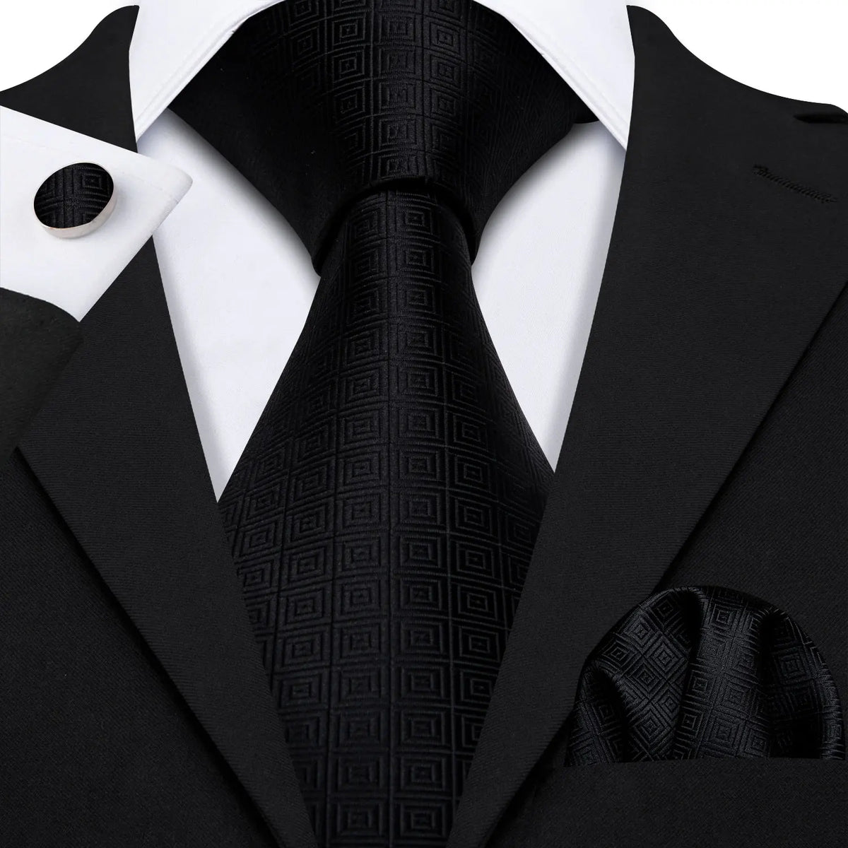 Black Geometric Tie Tie for Men Wedding Tie Party Necktie Handkerchief Cravat  Fashion Designer Tie Set LS-5225
