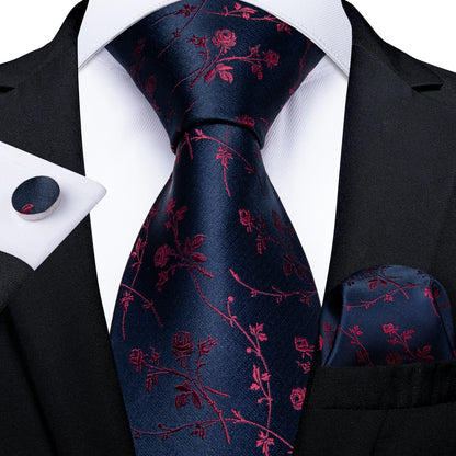 Top Navy Blue Solid Tie for Men 100% Silk Men'S Tie Hanky Cufflinks Neck Tie Suit Business Wedding Party Tie Set MJ-7140