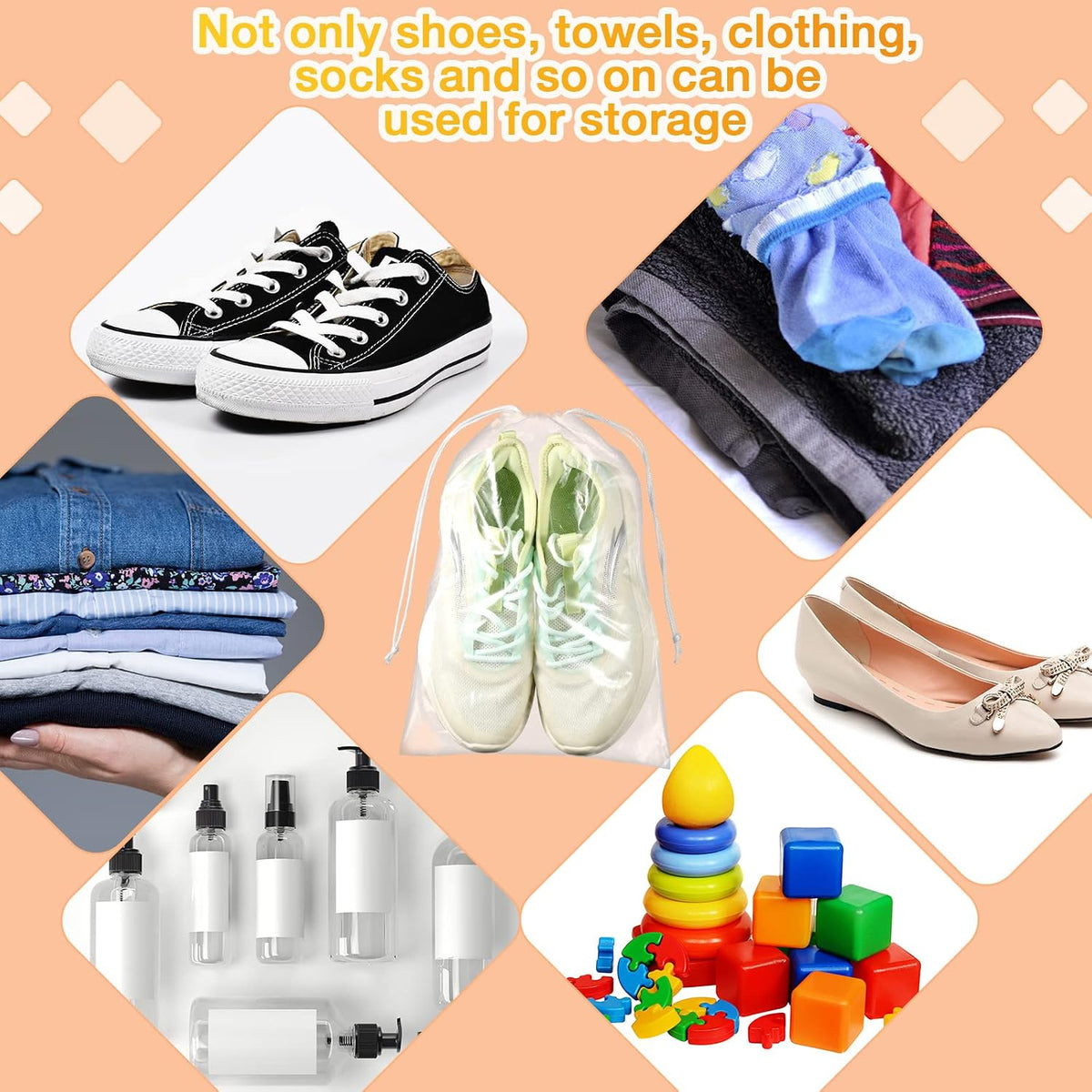 100 Packs Shoes Bags for Travel 10 X 14 Inch Large Transparent Plastic Bags