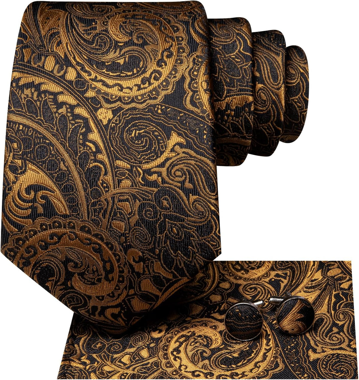 Men 63Inches Tie Set Extra Long Necktie Paisley Tie Pocket Suqare Cufflinks Big and Tall Men Tie
