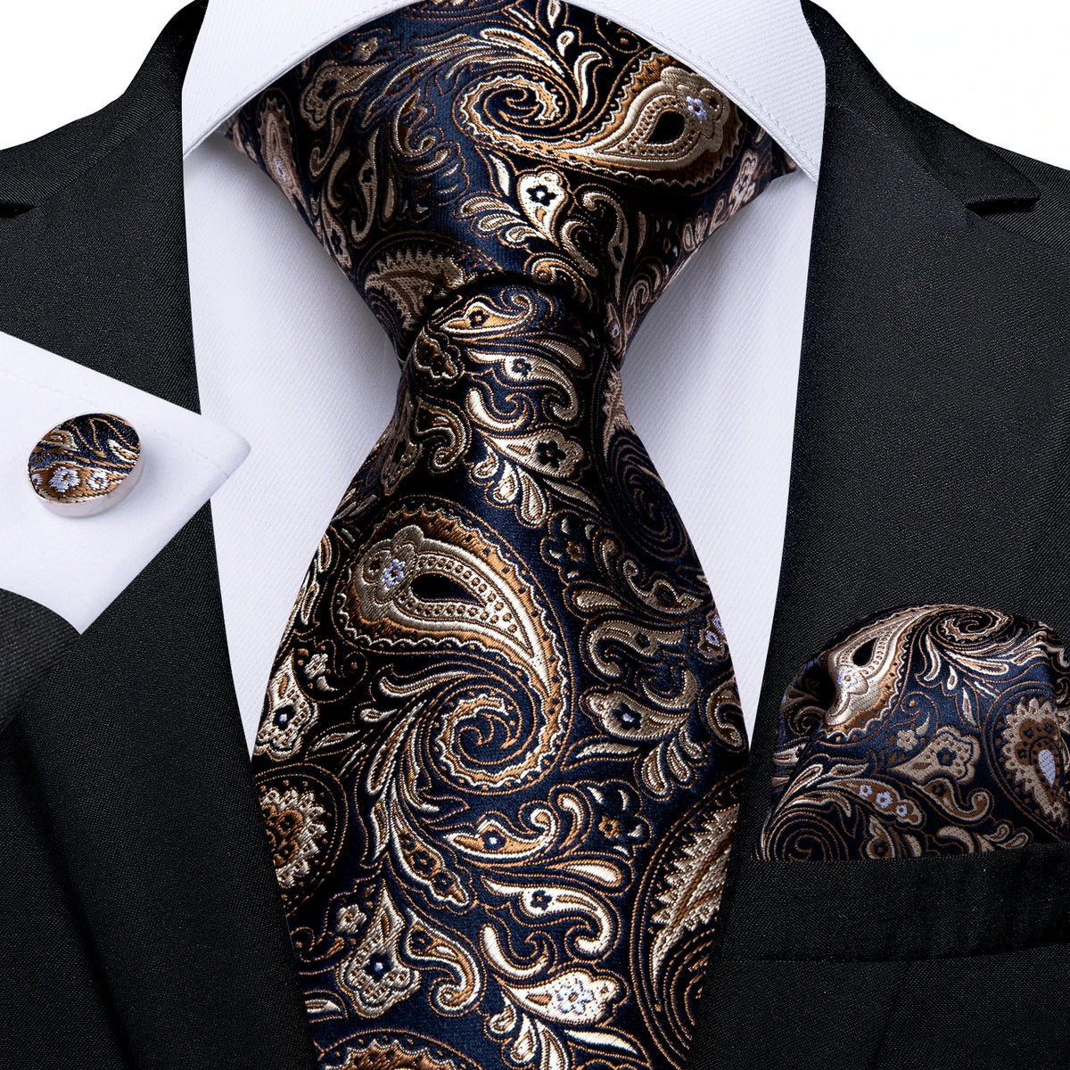 Top Navy Blue Solid Tie for Men 100% Silk Men'S Tie Hanky Cufflinks Neck Tie Suit Business Wedding Party Tie Set MJ-7140