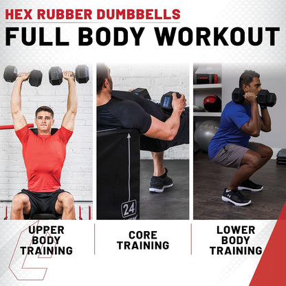 Fitness Hex Dumbbells, Rubber Wrapped Hex Dumbbells, Premium Quality, Ergonomic Knurled Handle, Dumb Bells for Exercise, Home Gym Exercise Weights