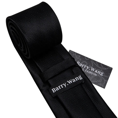 Black Geometric Tie Tie for Men Wedding Tie Party Necktie Handkerchief Cravat  Fashion Designer Tie Set LS-5225