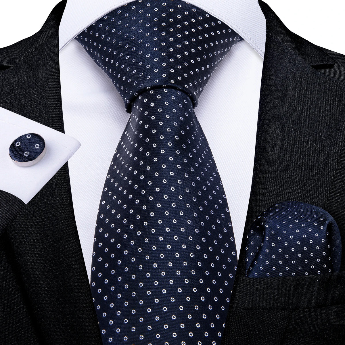 Top Navy Blue Solid Tie for Men 100% Silk Men'S Tie Hanky Cufflinks Neck Tie Suit Business Wedding Party Tie Set MJ-7140