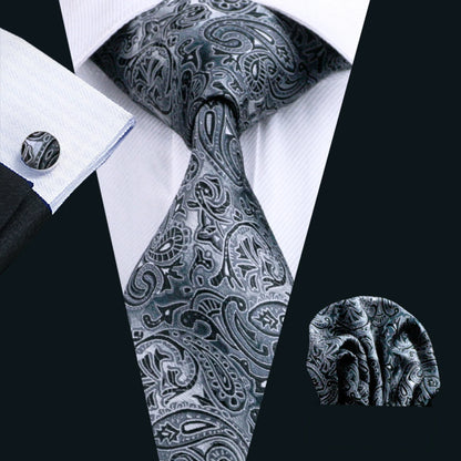 Black Geometric Tie Tie for Men Wedding Tie Party Necktie Handkerchief Cravat  Fashion Designer Tie Set LS-5225
