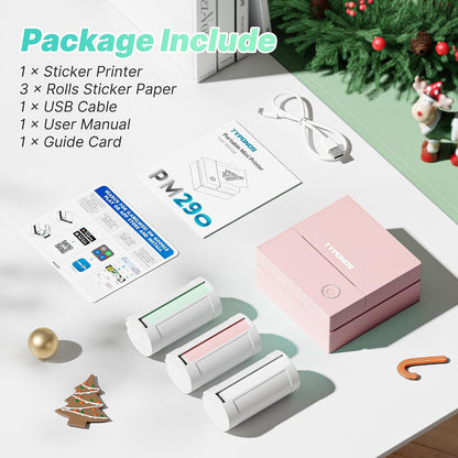 Mini Sticker Printer, PM290 Sticker Maker Machine with 3 Roll Paper