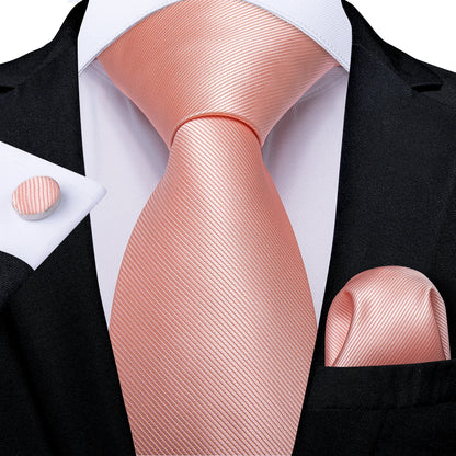 Dibangu Fashion Peach Pink Men Gifts Tie Clip Hanky Cufflinks Tie 150Cm Long Tie for Men Wedding Party Business Tie Set MJ-7195