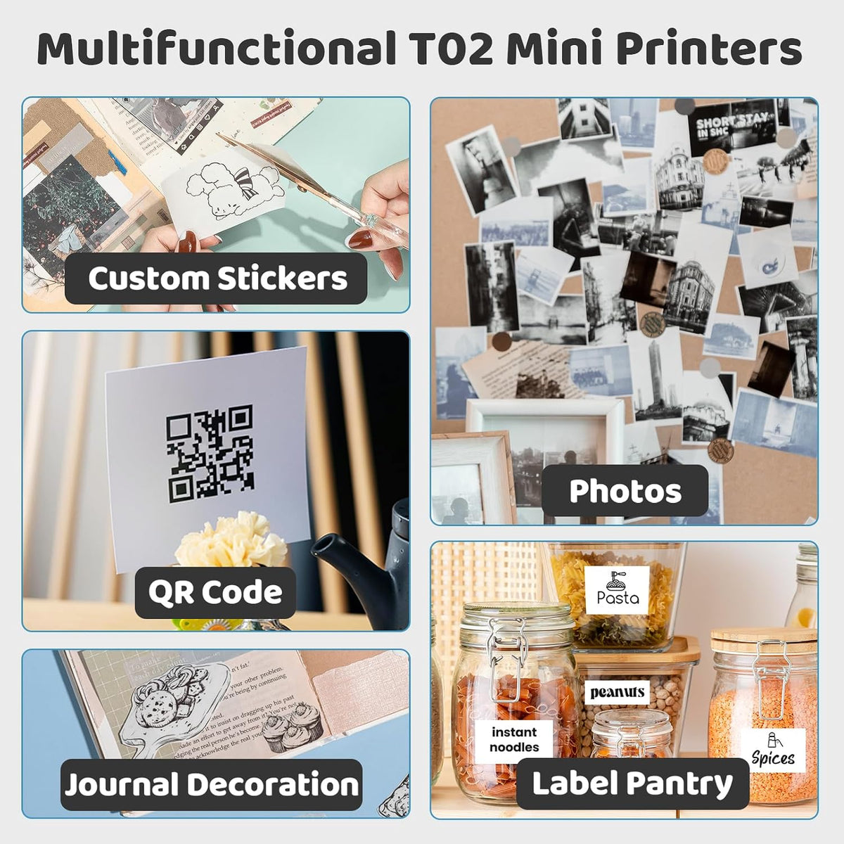 Mini Sticker Printer - New-Gen T02 Print Pods with 3 Rolls Paper