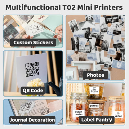 Mini Sticker Printer - New-Gen T02 Print Pods with 3 Rolls Paper