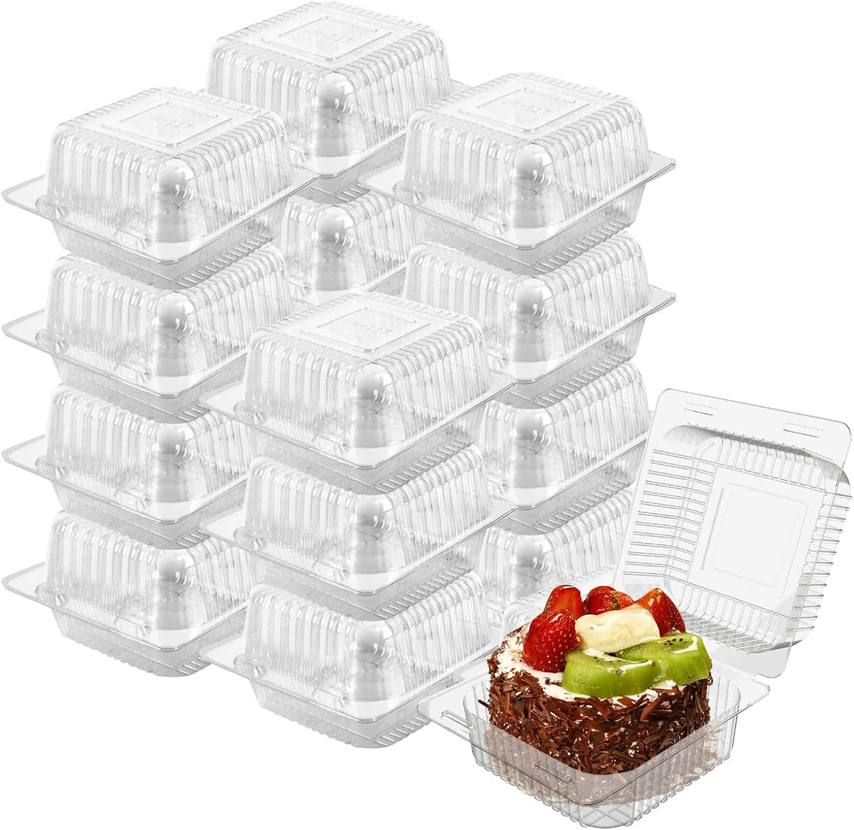 Cake Slice Containers,200Pc Square Plastic Hinged Food Container