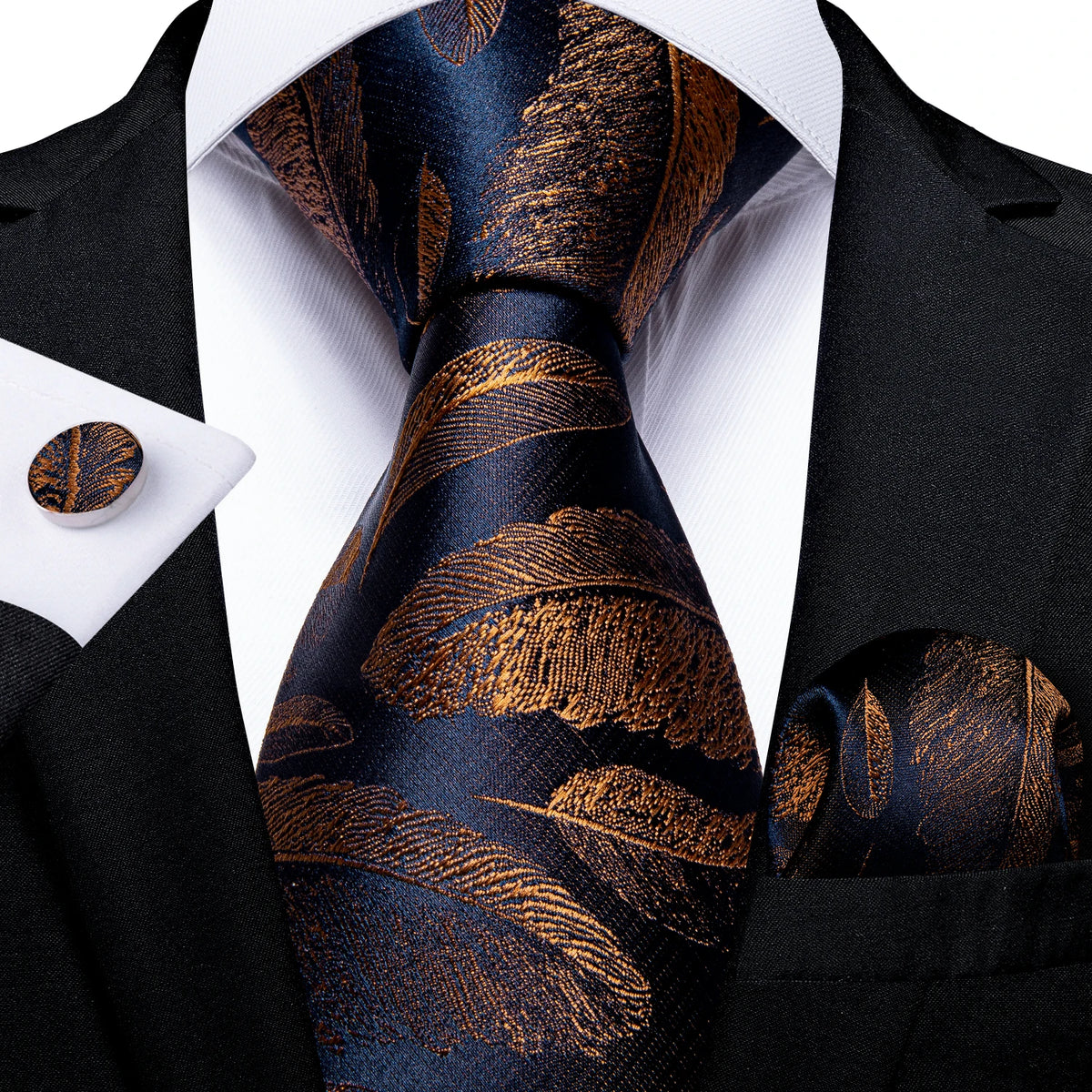 Top Navy Blue Solid Tie for Men 100% Silk Men'S Tie Hanky Cufflinks Neck Tie Suit Business Wedding Party Tie Set MJ-7140
