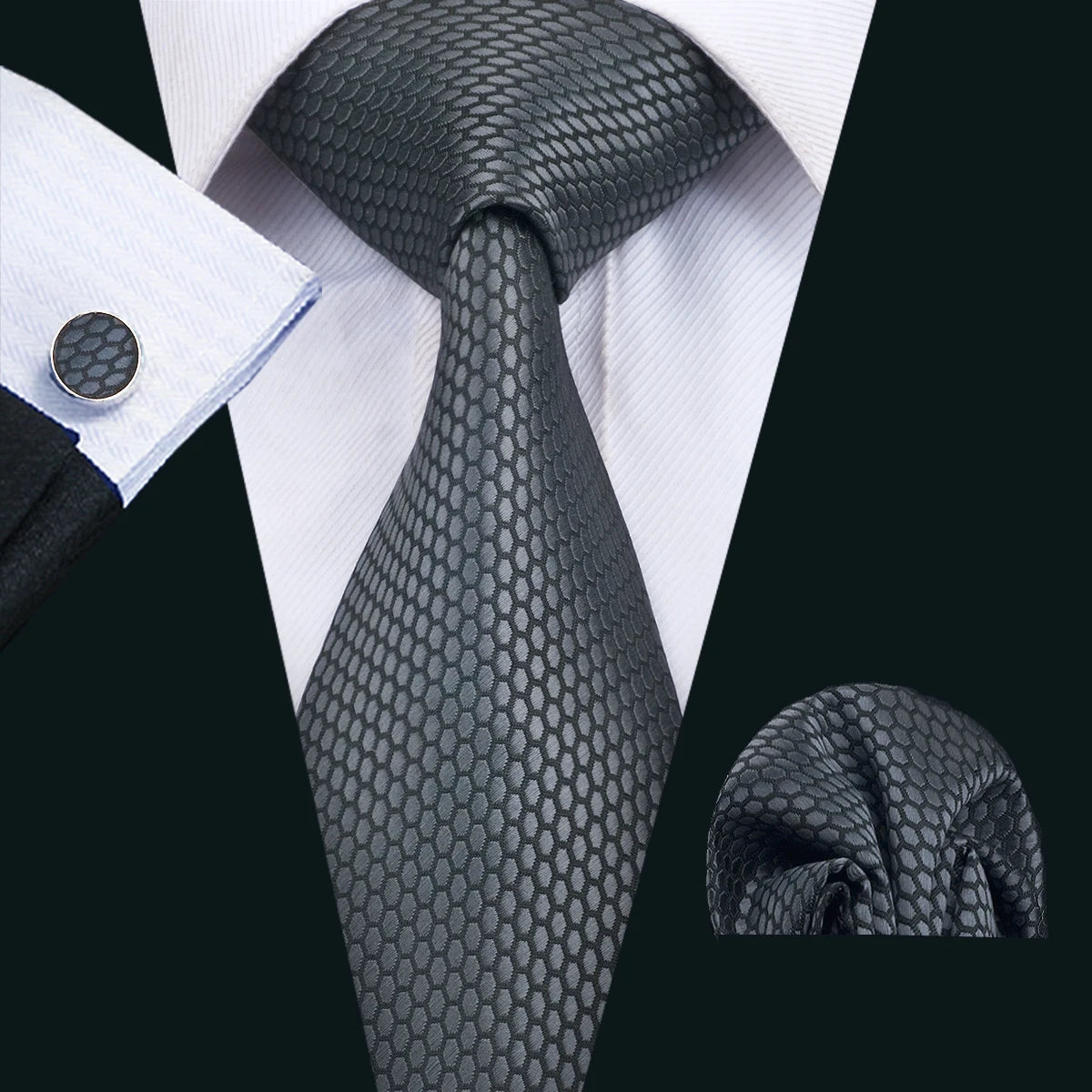 Black Geometric Tie Tie for Men Wedding Tie Party Necktie Handkerchief Cravat  Fashion Designer Tie Set LS-5225