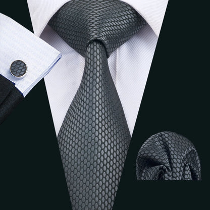 Black Geometric Tie Tie for Men Wedding Tie Party Necktie Handkerchief Cravat  Fashion Designer Tie Set LS-5225