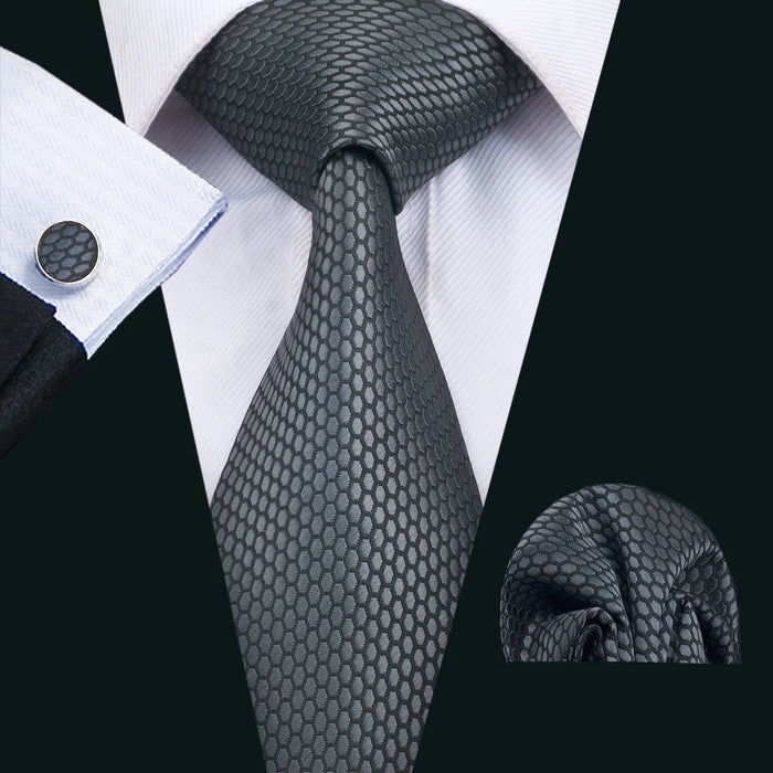 Black Geometric Tie Tie for Men Wedding Tie Party Necktie Handkerchief Cravat  Fashion Designer Tie Set LS-5225
