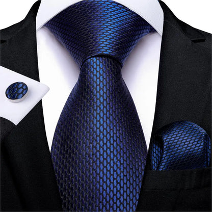 Top Navy Blue Solid Tie for Men 100% Silk Men'S Tie Hanky Cufflinks Neck Tie Suit Business Wedding Party Tie Set MJ-7140