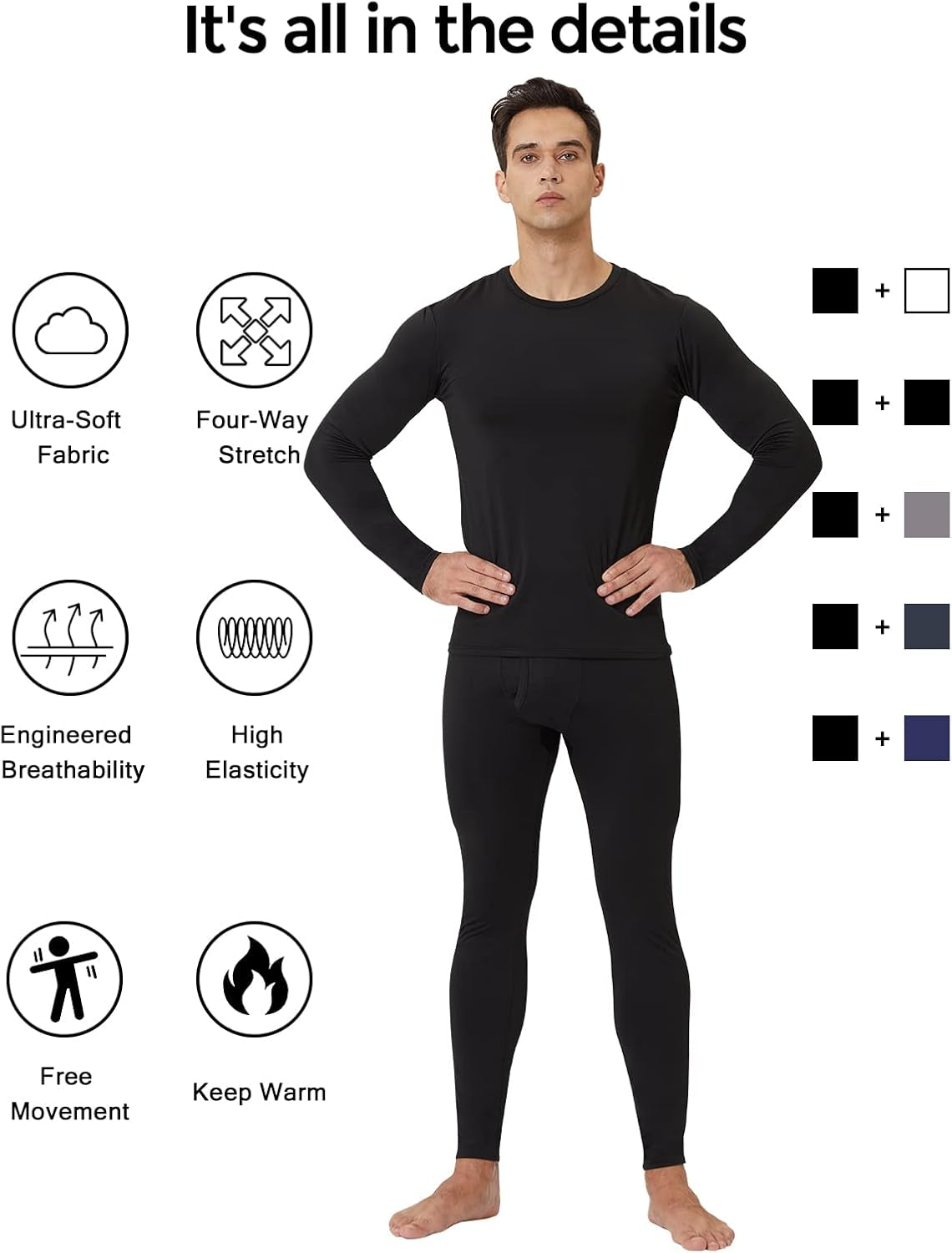 2 or 3 Sets Thermal Underwear for Men Long Johns Base Layer Cold Weather