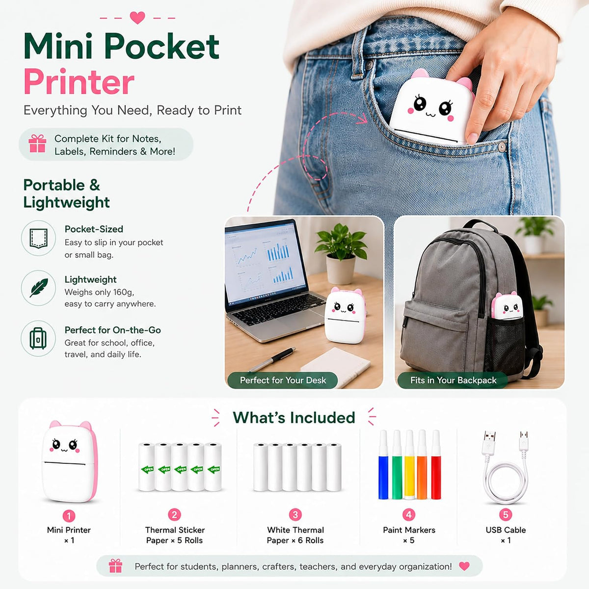 Mini Sticker Printer, Sticker Maker Machine, Bluetooth Thermal Label Maker