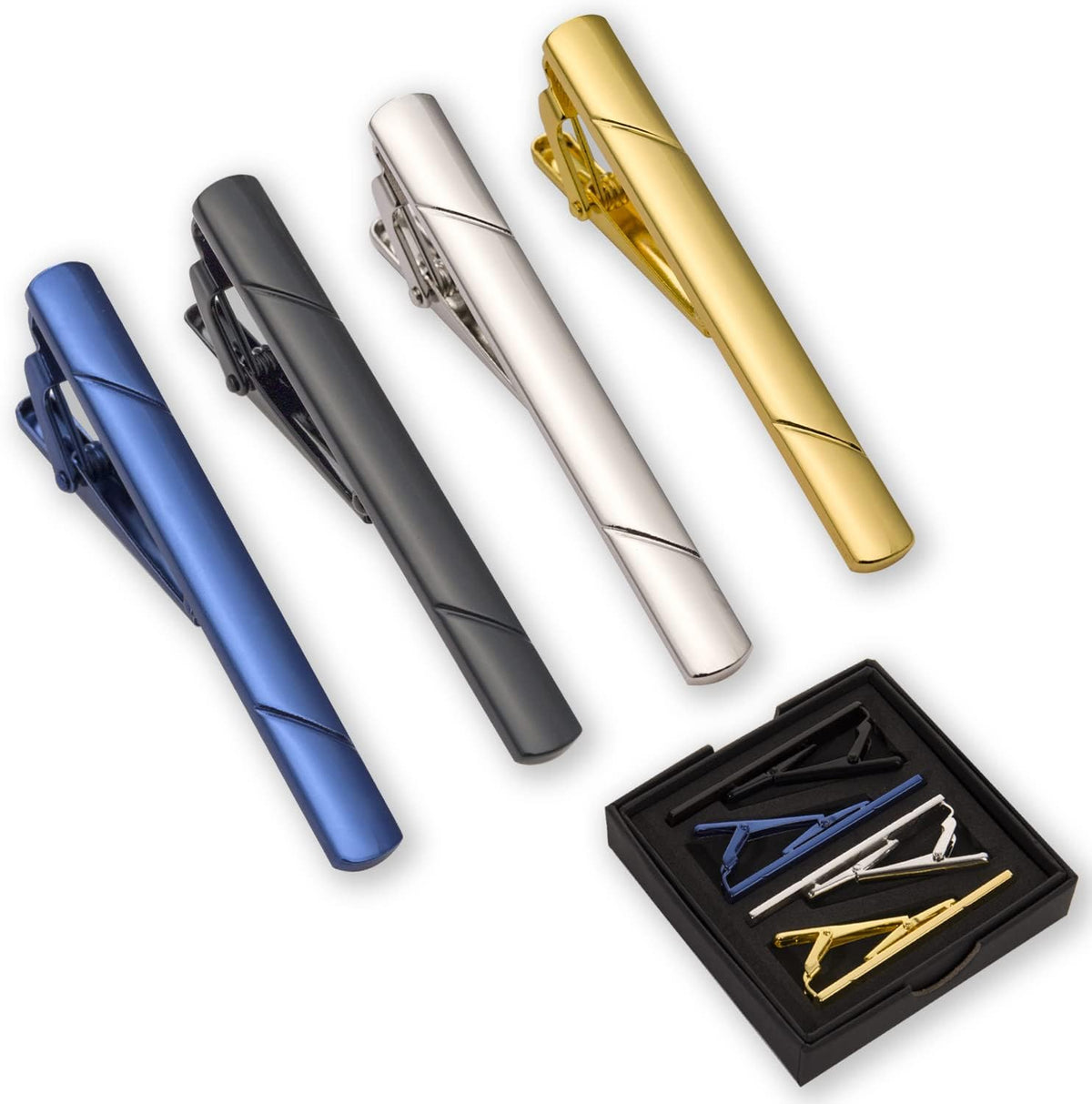 4Pcs Metal Tie Clips for Men Tie Bar with Gift Box
