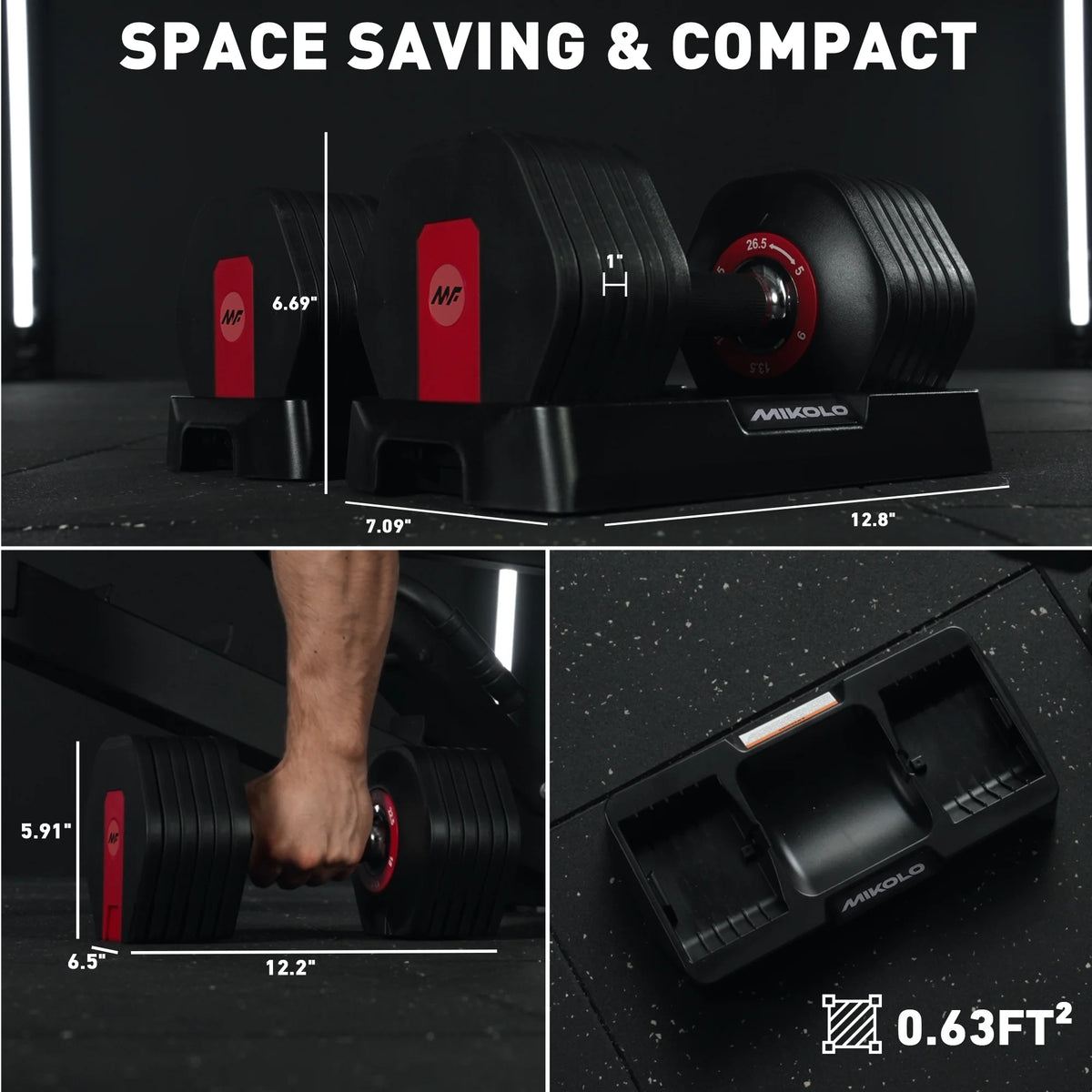 53LB(26.5LB*2) Adjustable Dumbbells Set of 2, 1-Sec Adjustable Weights Dumbbells Set, 5LB - 26.5LB 6 in 1 Free Dumbbell with Anti-Slip Texture Handle, Weight Set for Home Gym