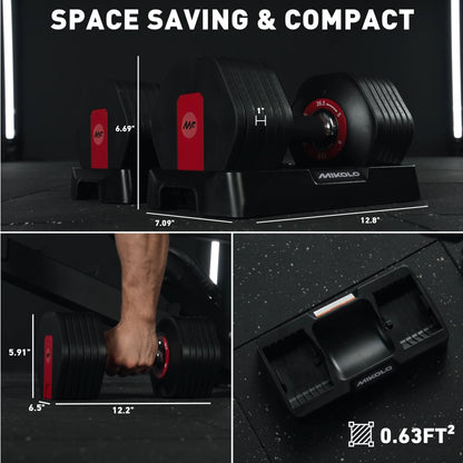 53LB(26.5LB*2) Adjustable Dumbbells Set of 2, 1-Sec Adjustable Weights Dumbbells Set, 5LB - 26.5LB 6 in 1 Free Dumbbell with Anti-Slip Texture Handle, Weight Set for Home Gym