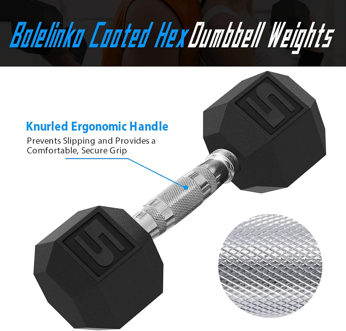 Hex Dumbbells Free Weights Set with Metal Handles Rubber Encased Solid Cast Iron Hex Dumbbell in Pair, 5 LBS
