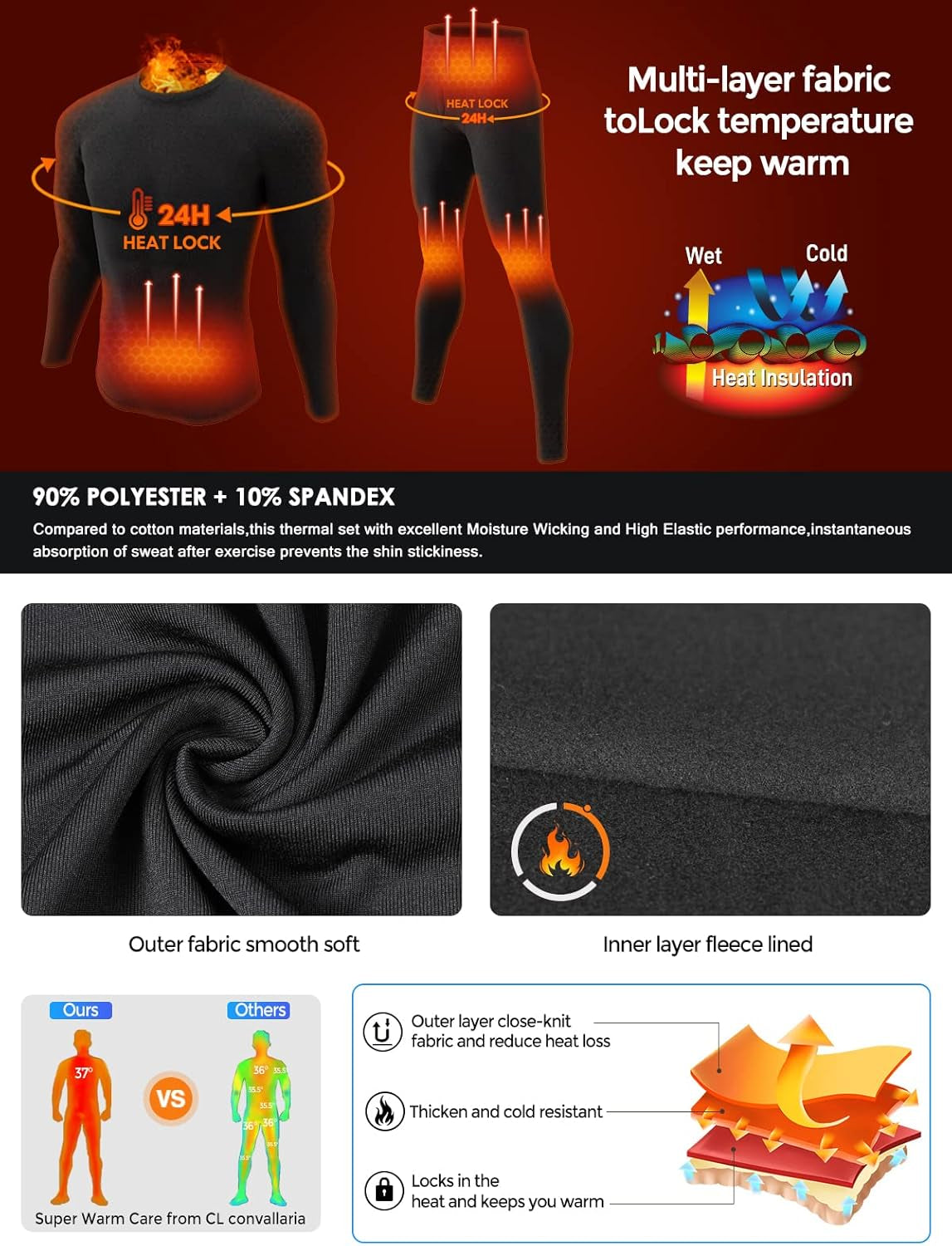 2 or 3 Sets Thermal Underwear for Men Long Johns Base Layer Cold Weather