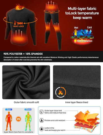 2 or 3 Sets Thermal Underwear for Men Long Johns Base Layer Cold Weather