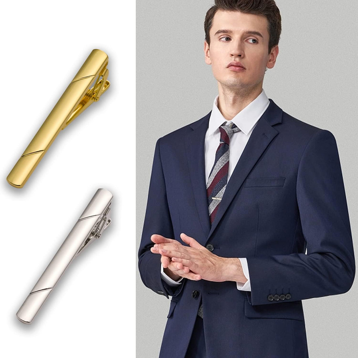 4Pcs Metal Tie Clips for Men Tie Bar with Gift Box