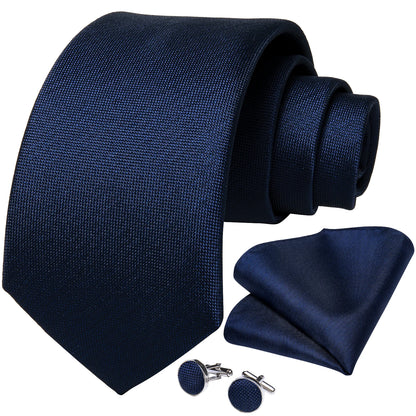 Top Navy Blue Solid Tie for Men 100% Silk Men'S Tie Hanky Cufflinks Neck Tie Suit Business Wedding Party Tie Set MJ-7140